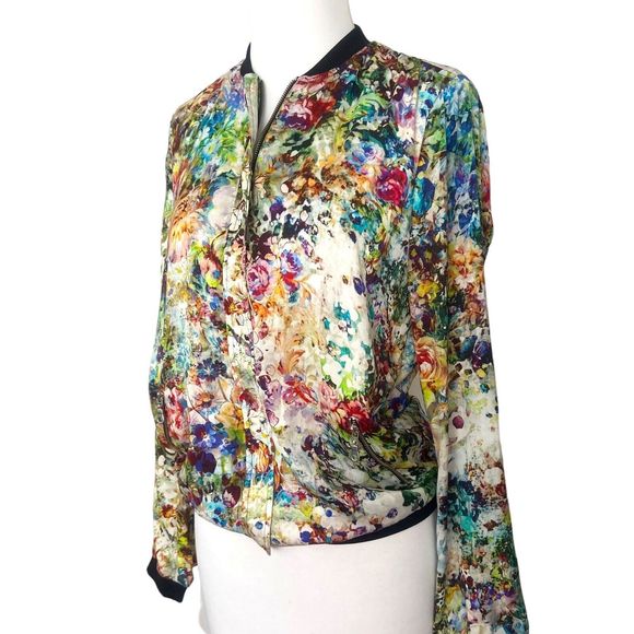 Zara Trafaluc Lightweight Bomber Jacket Size S Small Multicolored Floral Print - Picture 2 of 14